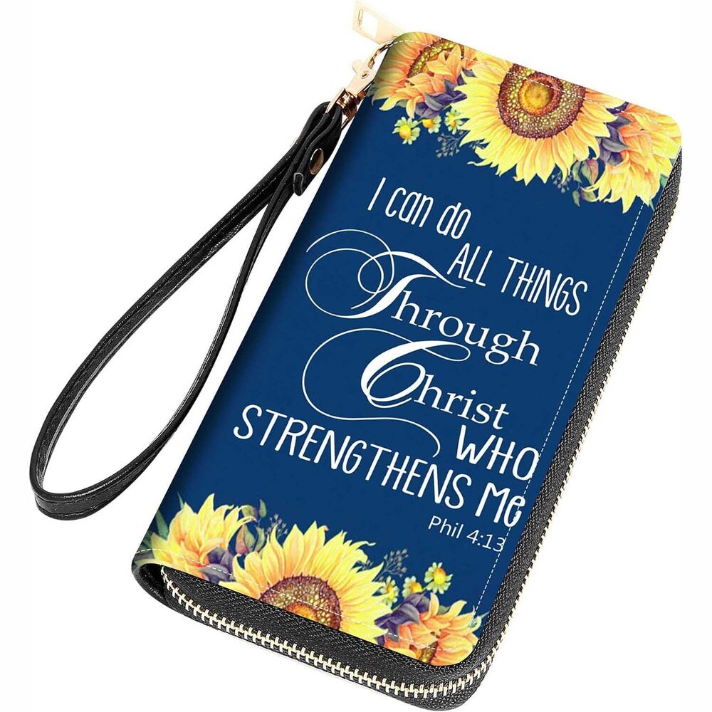 7798 Quotes Bible Verse Phil 4-13 Print Large Capacity Wallet PU Leather